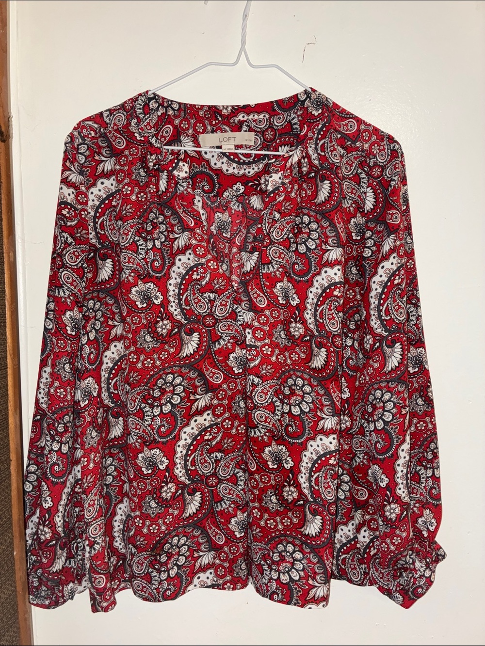 LOFT Red Paisley Button-Front Blouse